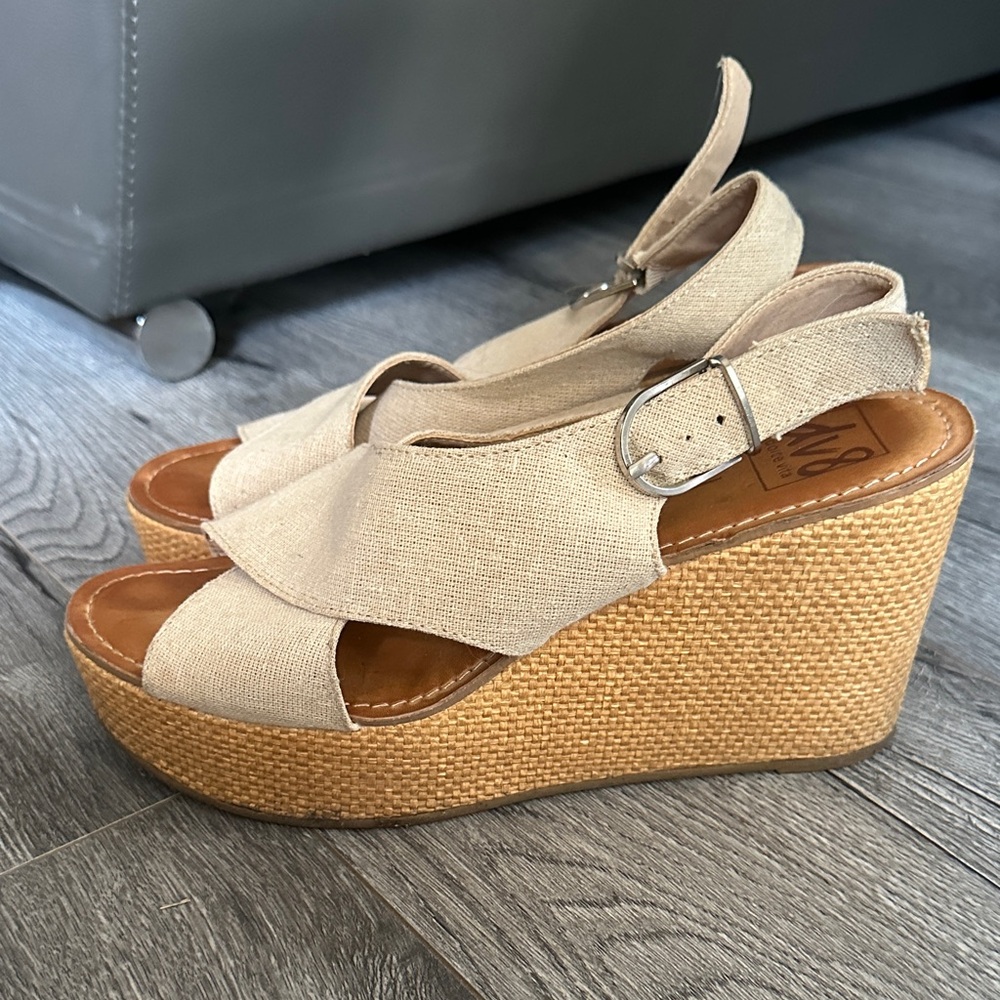 Soda Beige and Tan Wedge Sandals